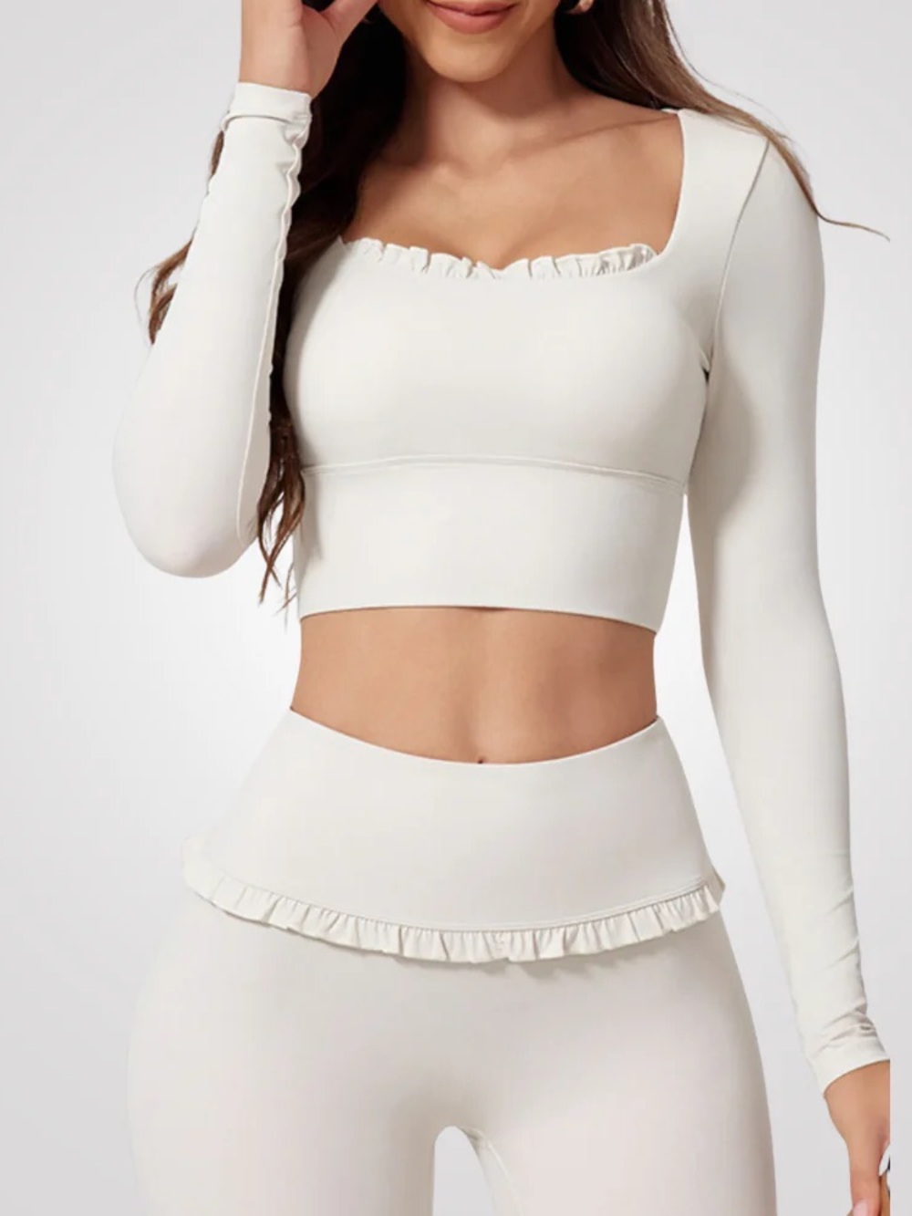 Ruffle Trim White Workout Set